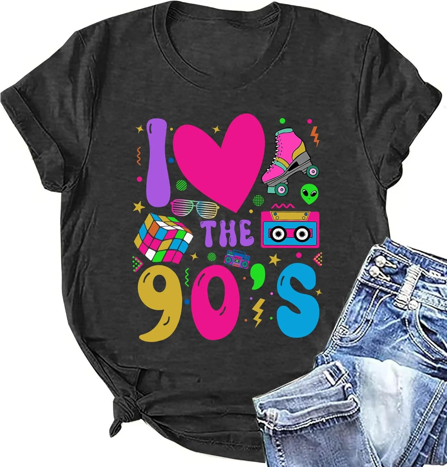 90s Shirt for Women: I Love The 90s Shirt Graphic Vintage Tees 90's Neon Party Outfits Tops