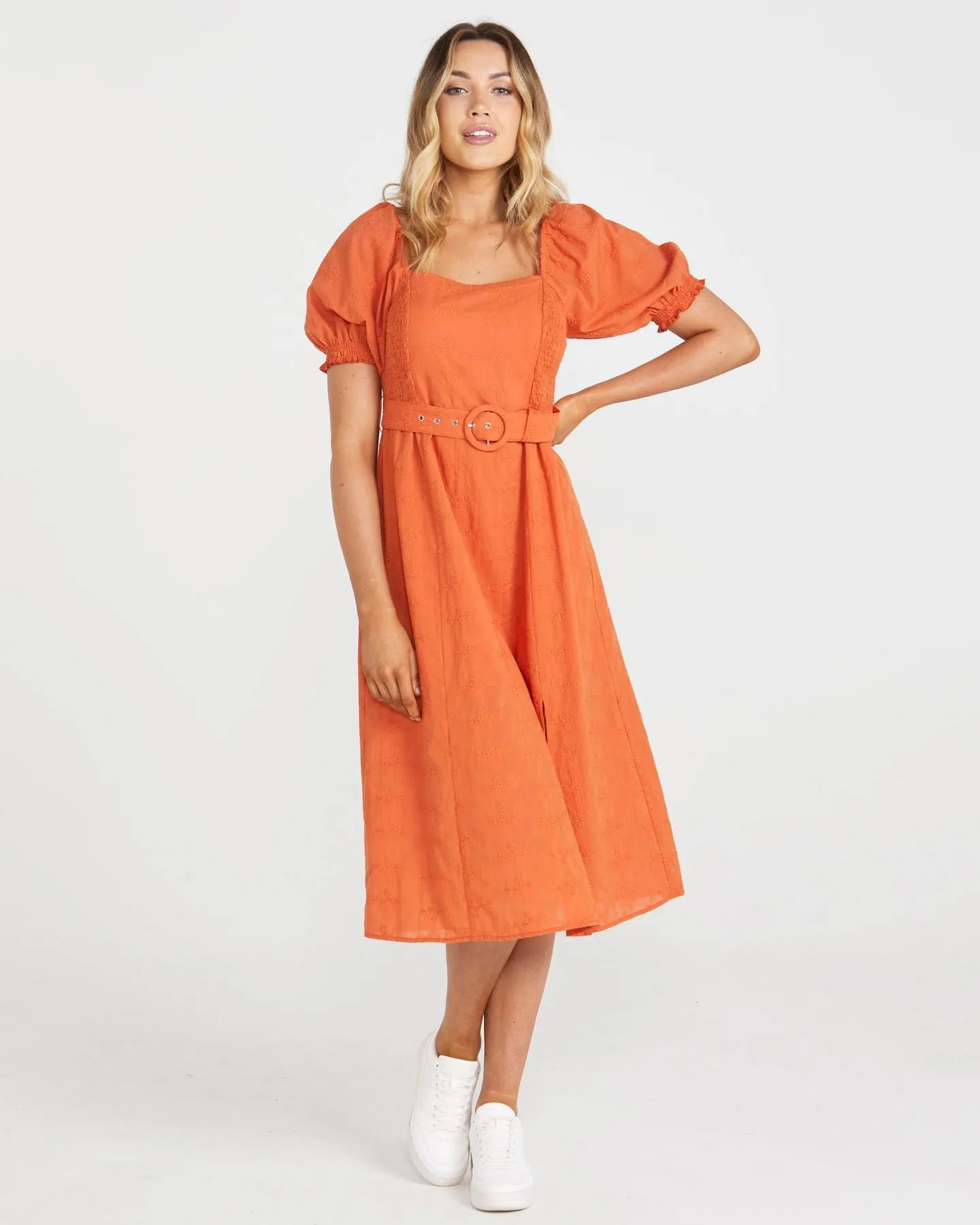 Asher Midi Belted Dress - BURNT ORANGE