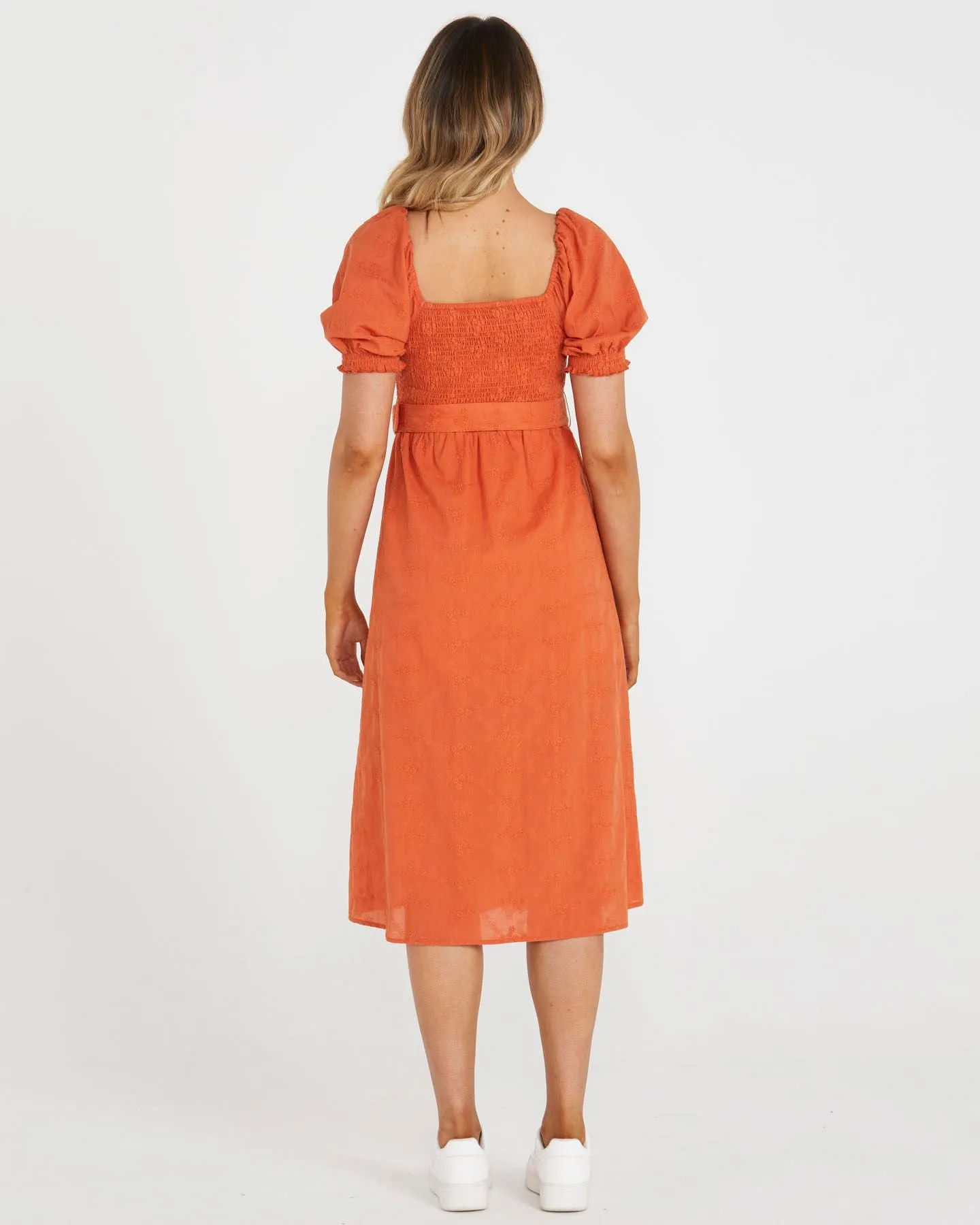 Asher Midi Belted Dress - BURNT ORANGE
