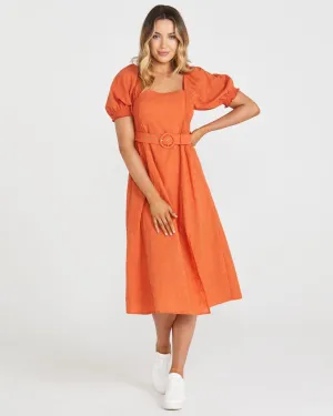 Asher Midi Belted Dress - BURNT ORANGE