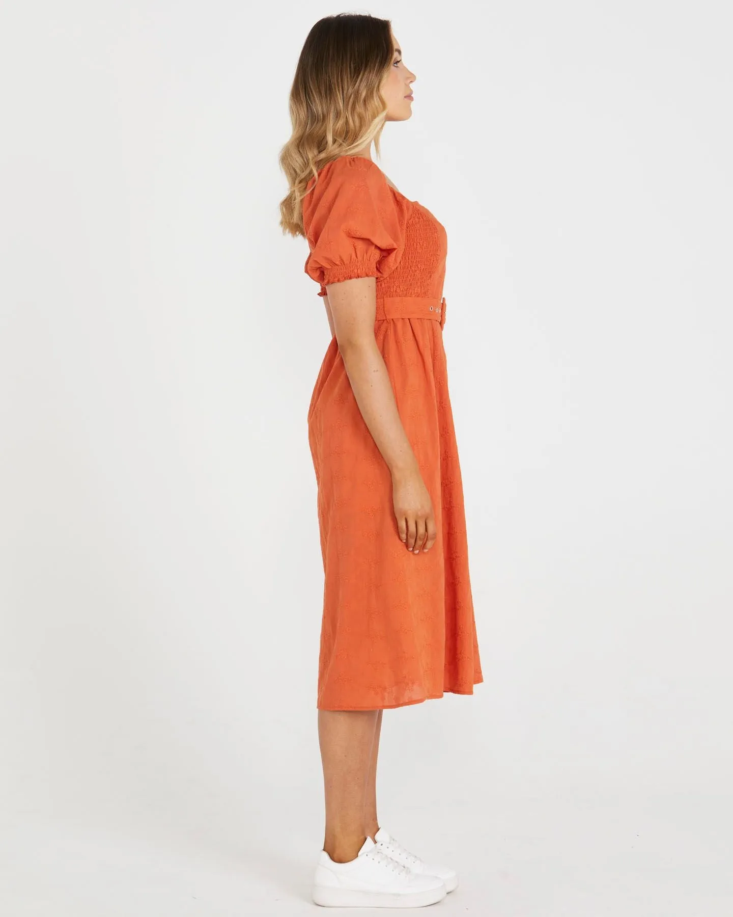Asher Midi Belted Dress - BURNT ORANGE
