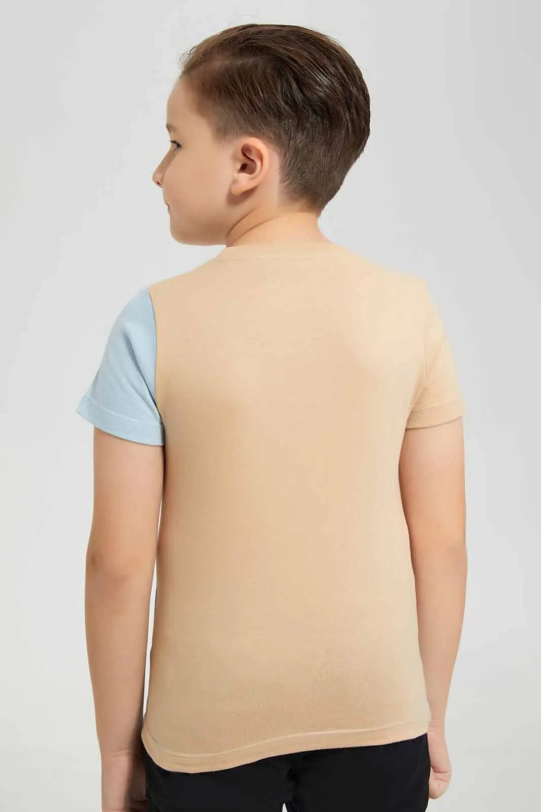 Beige Panelled T-Shirt