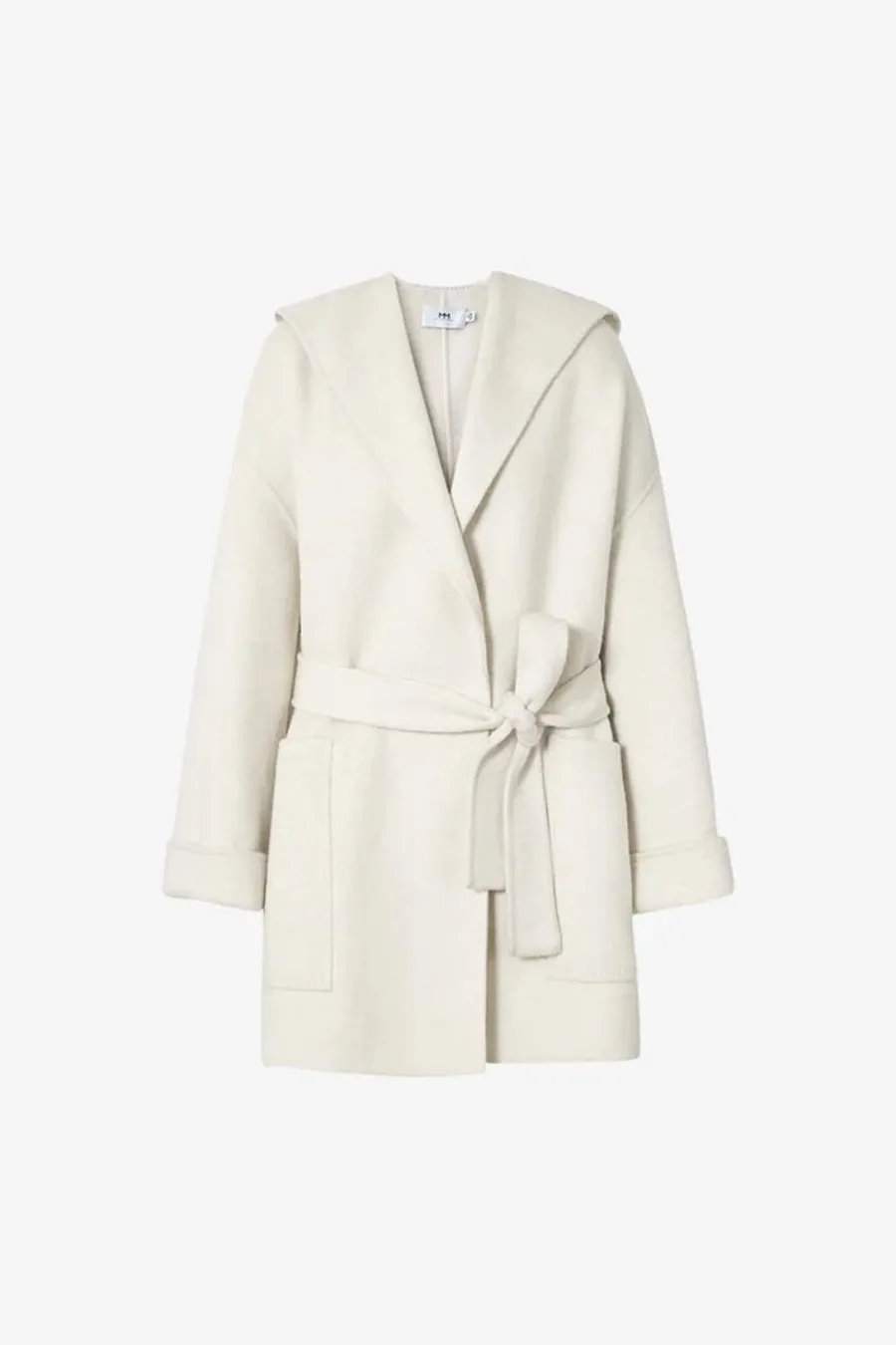 Belted Wool Coat with Hood White