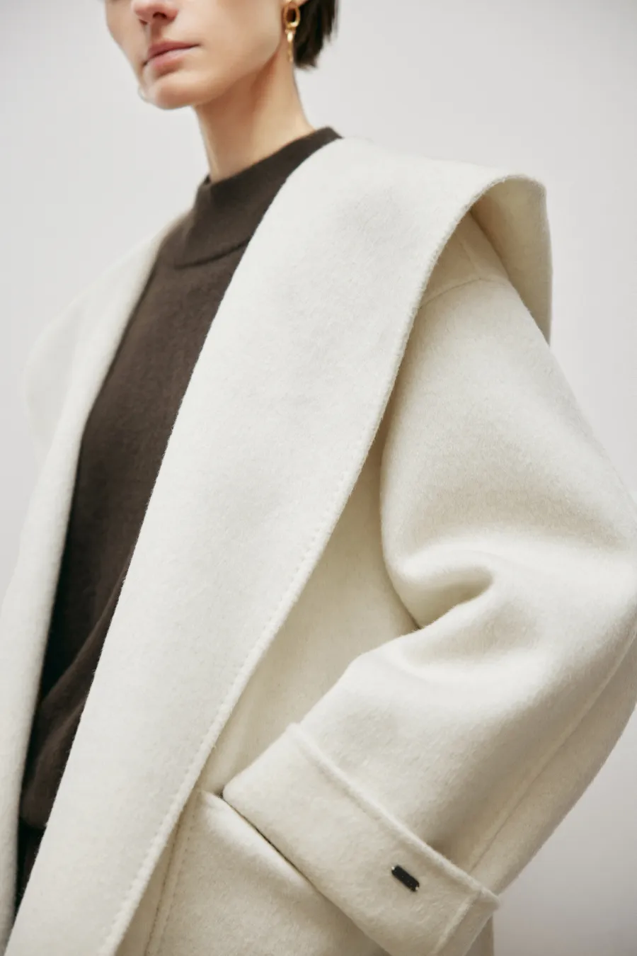 Belted Wool Coat with Hood White