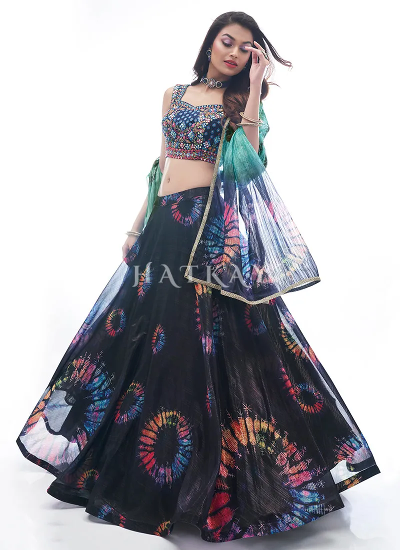Black Embroidered Festive Lehenga Choli