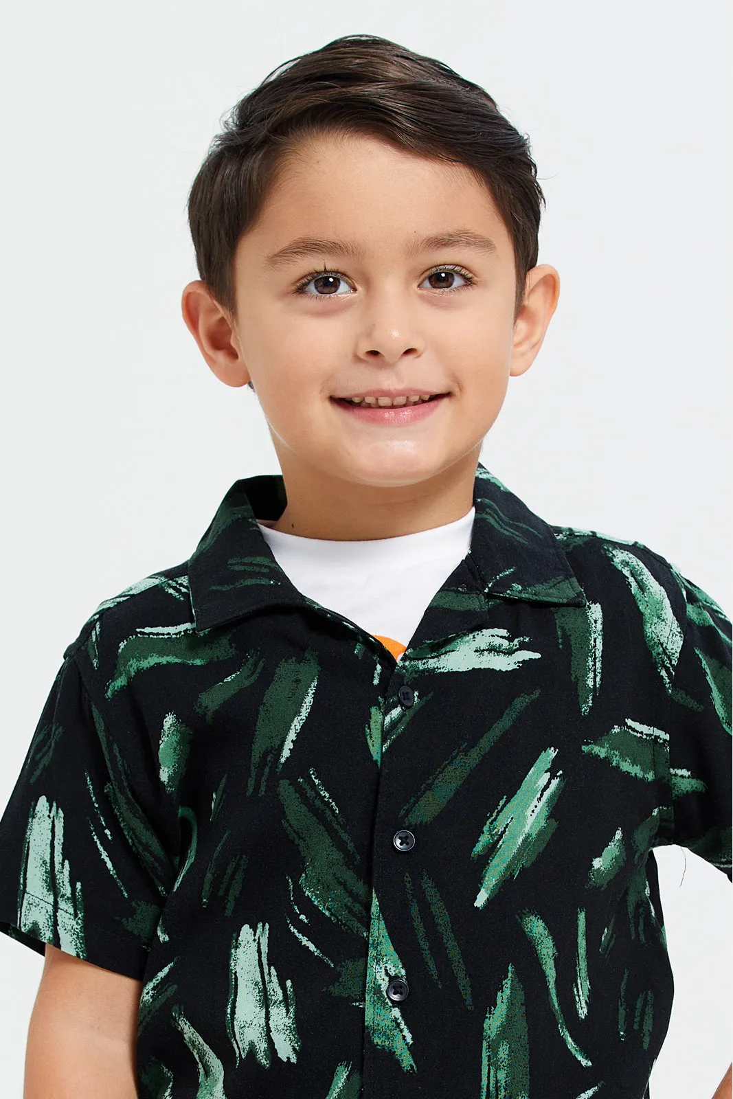 Boys Black And White Shirt With T-Shirt Set (2 Piece)