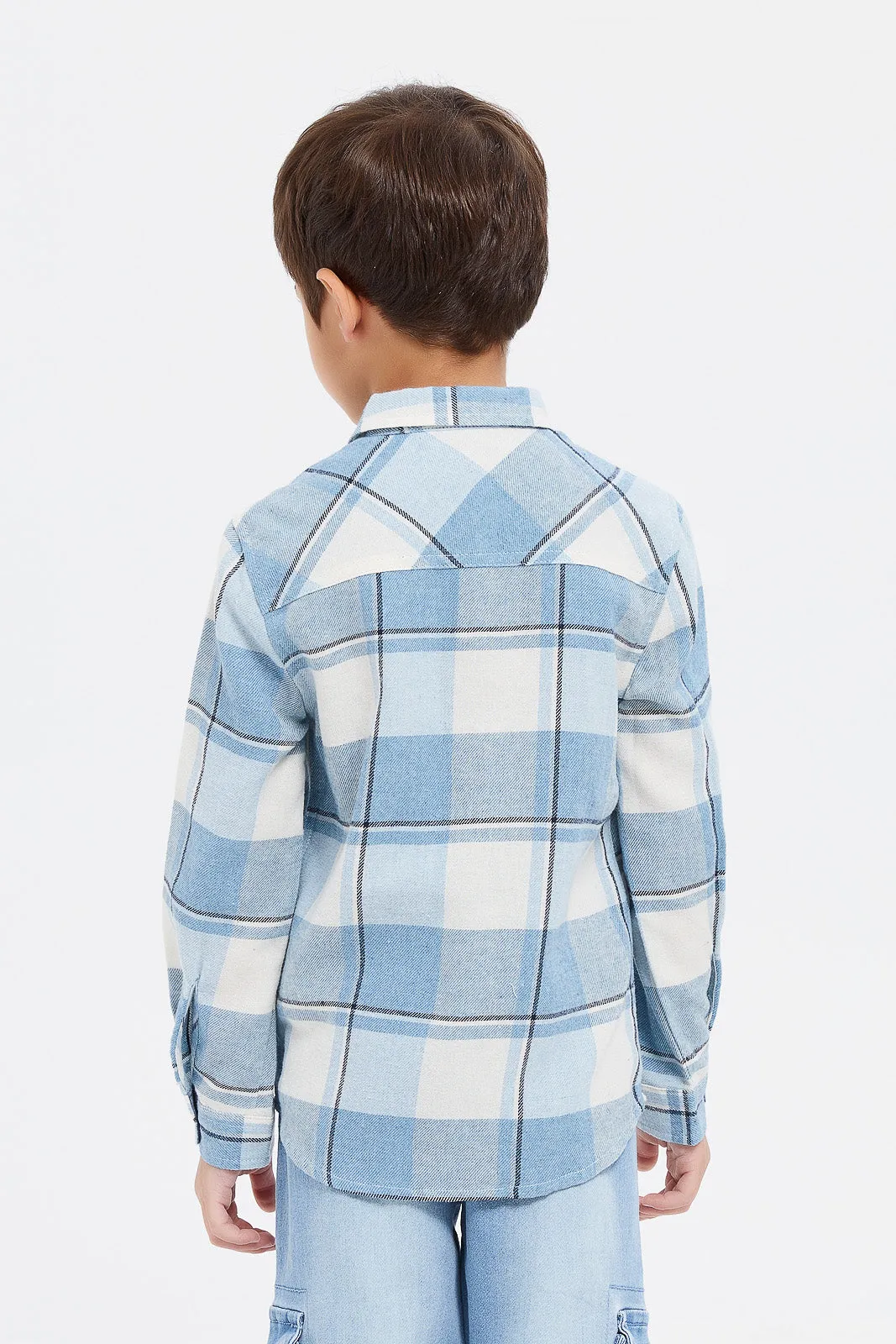 Boys Blue Brushed Checkered Shirt