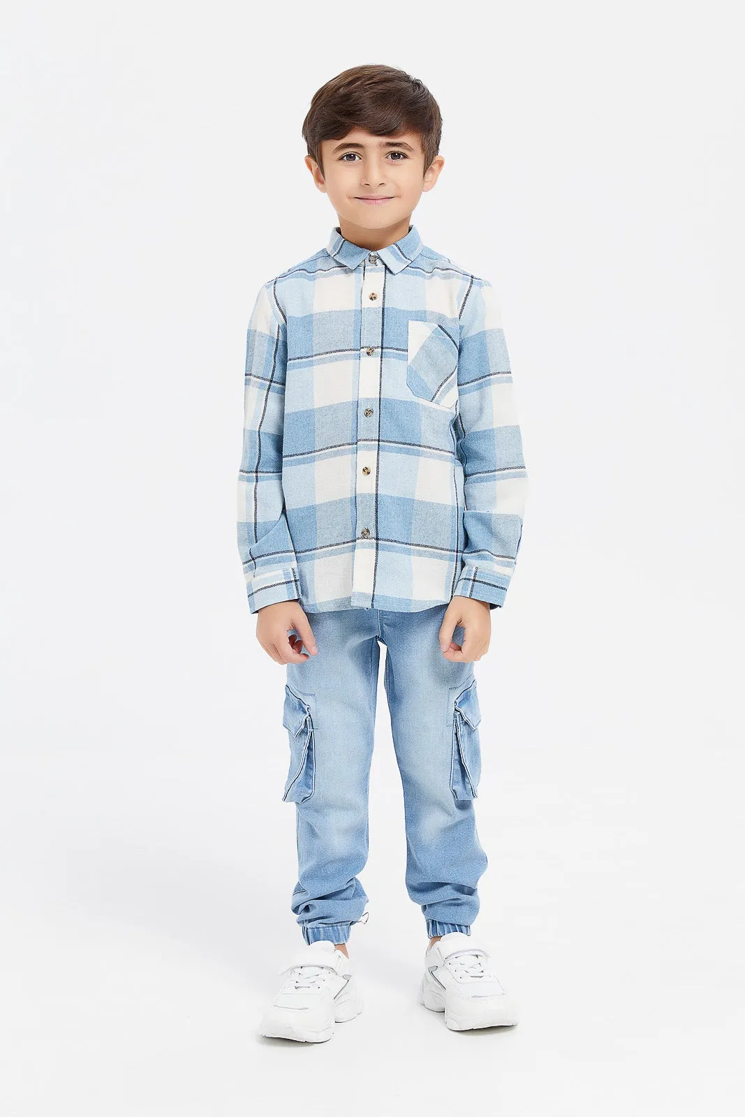 Boys Blue Brushed Checkered Shirt