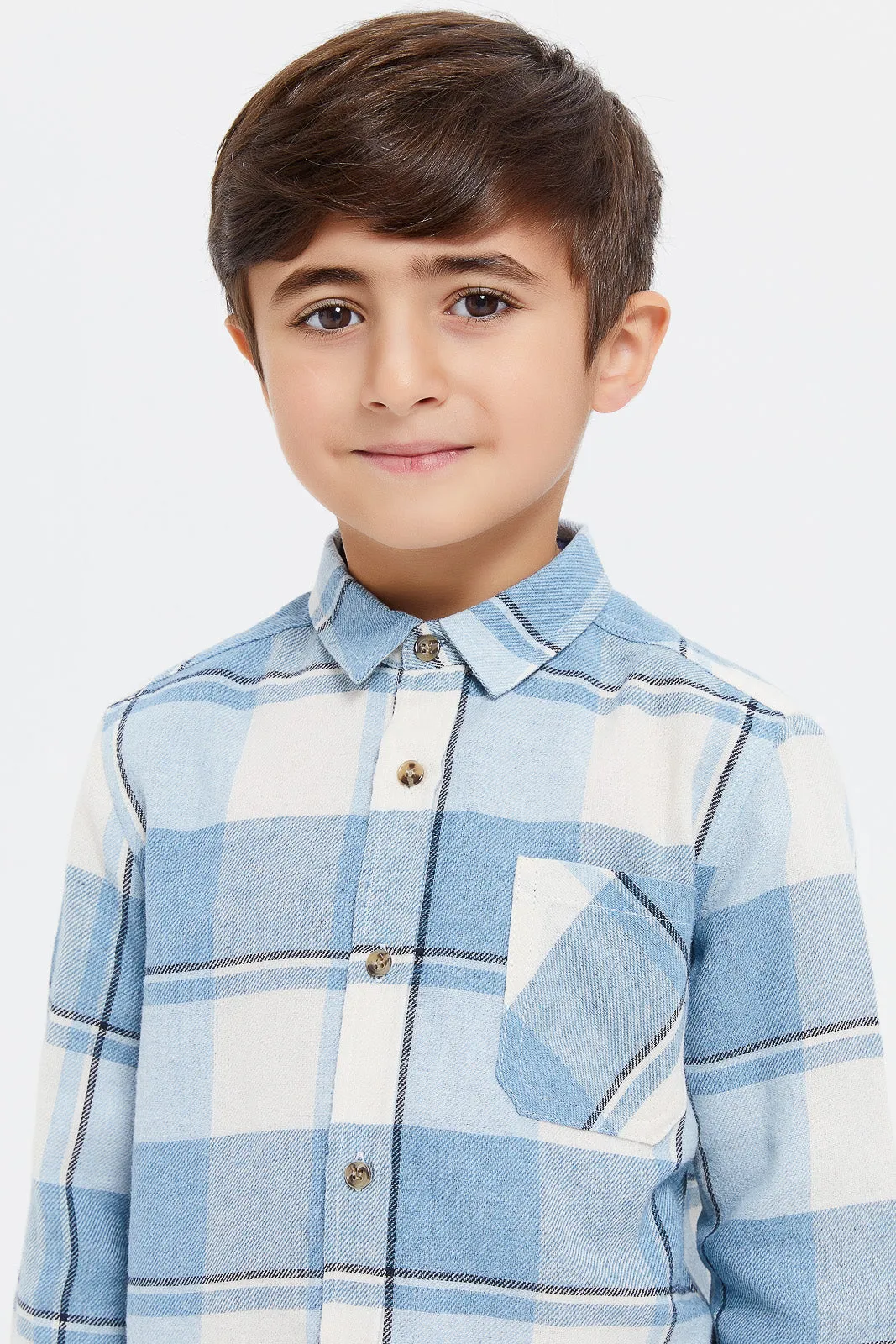 Boys Blue Brushed Checkered Shirt