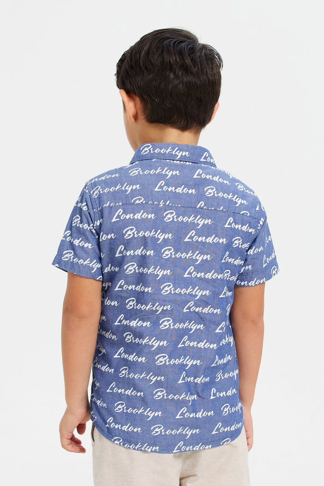 Boys White And Blue Shirt With T-Shirt Set (2 Piece)