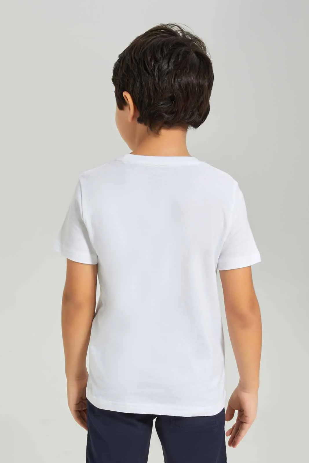 Boys White Dino Printed T-Shirt