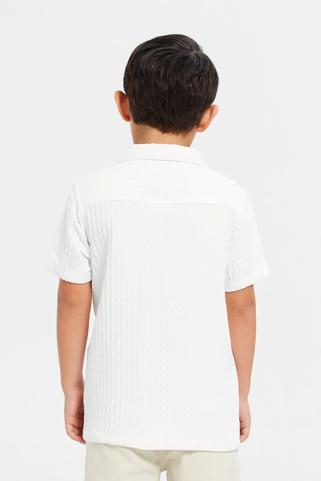 Boys White Jacquard Shirt