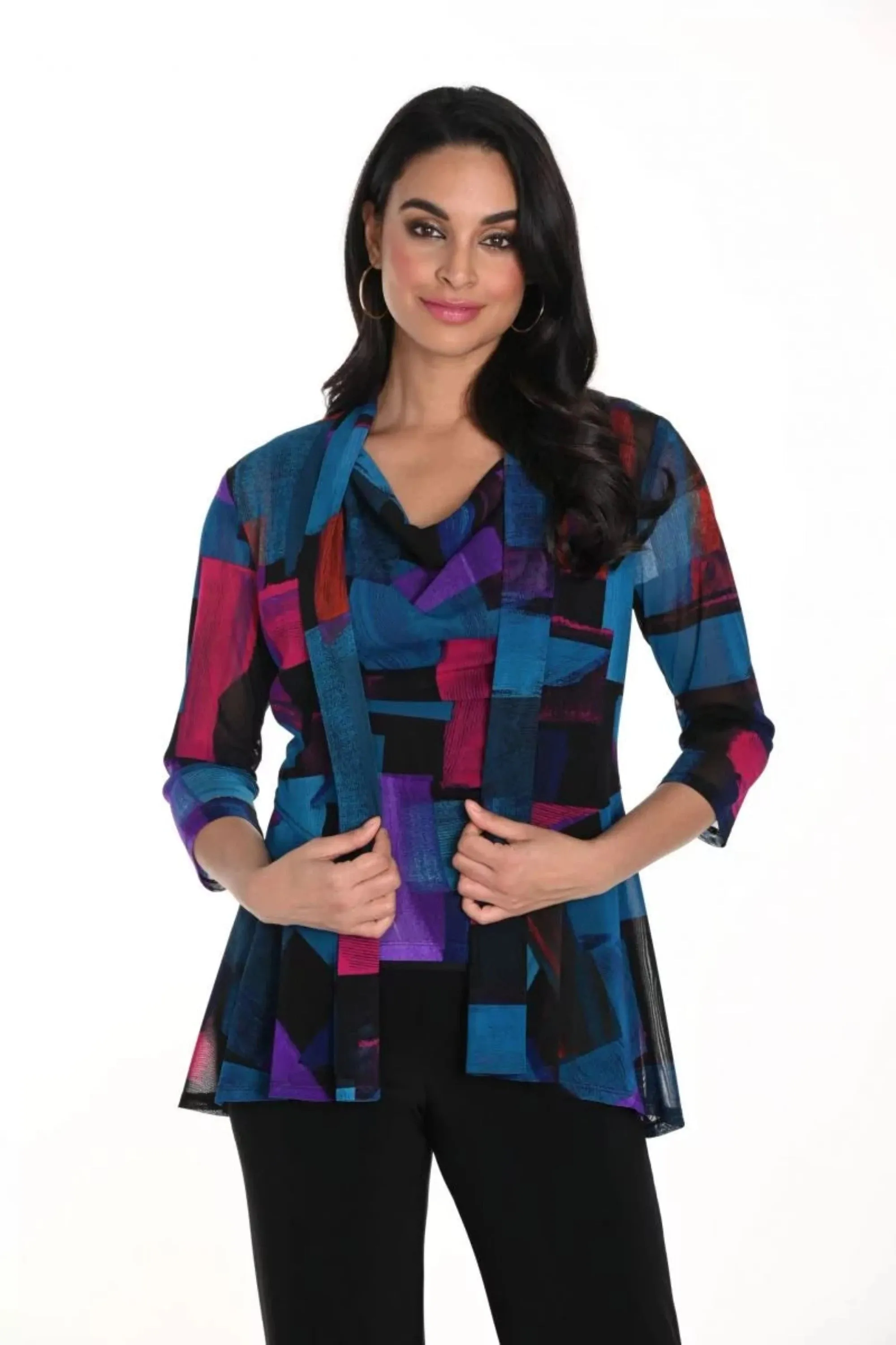COLOUR BLOCKS MESH CARDI