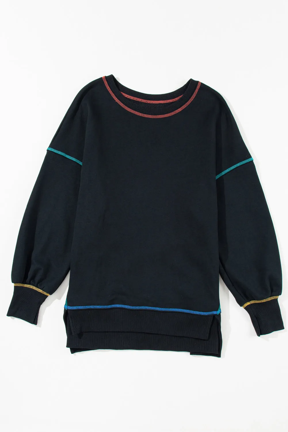 Contrast Stitching Split Hem Sweatshirt