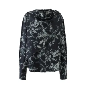 Draped Neck Layer Blouse-Black Grey Print