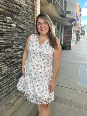 Dress - White Floral Lace/mesh MidiDress