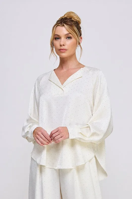 Embellished Crinkle Satin Blouse