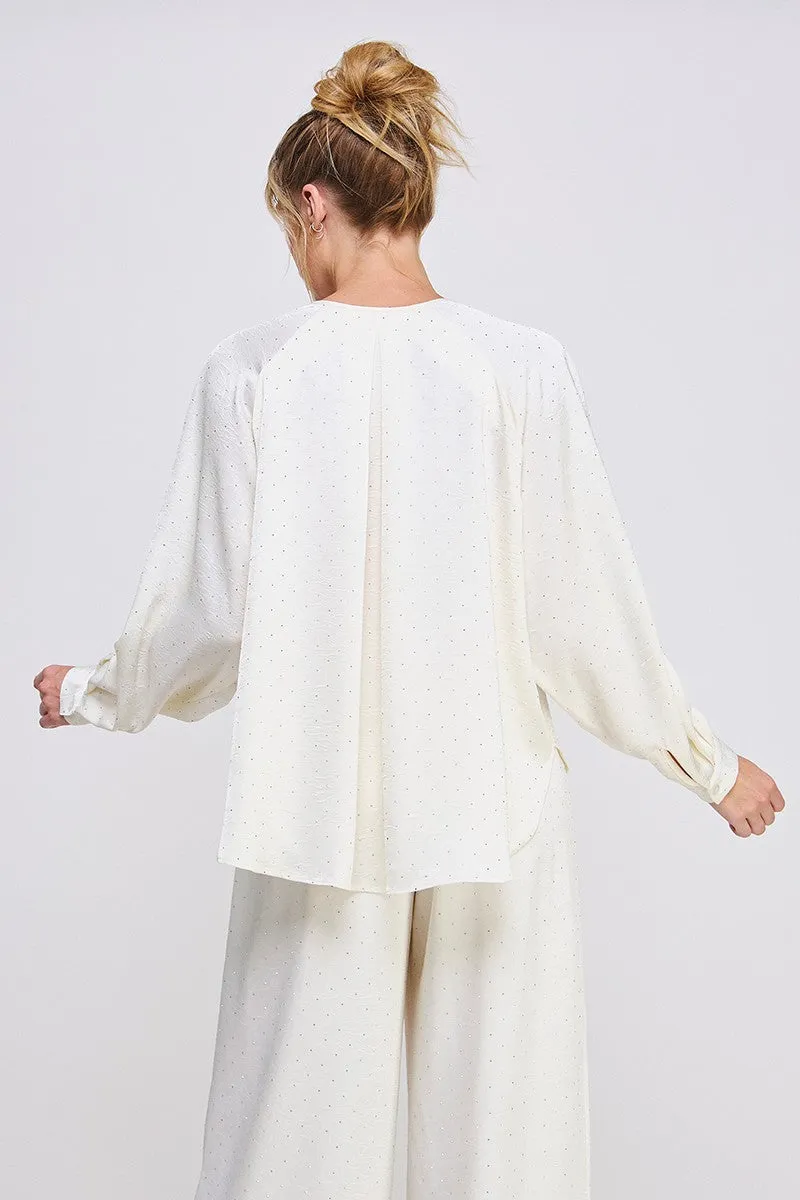 Embellished Crinkle Satin Blouse