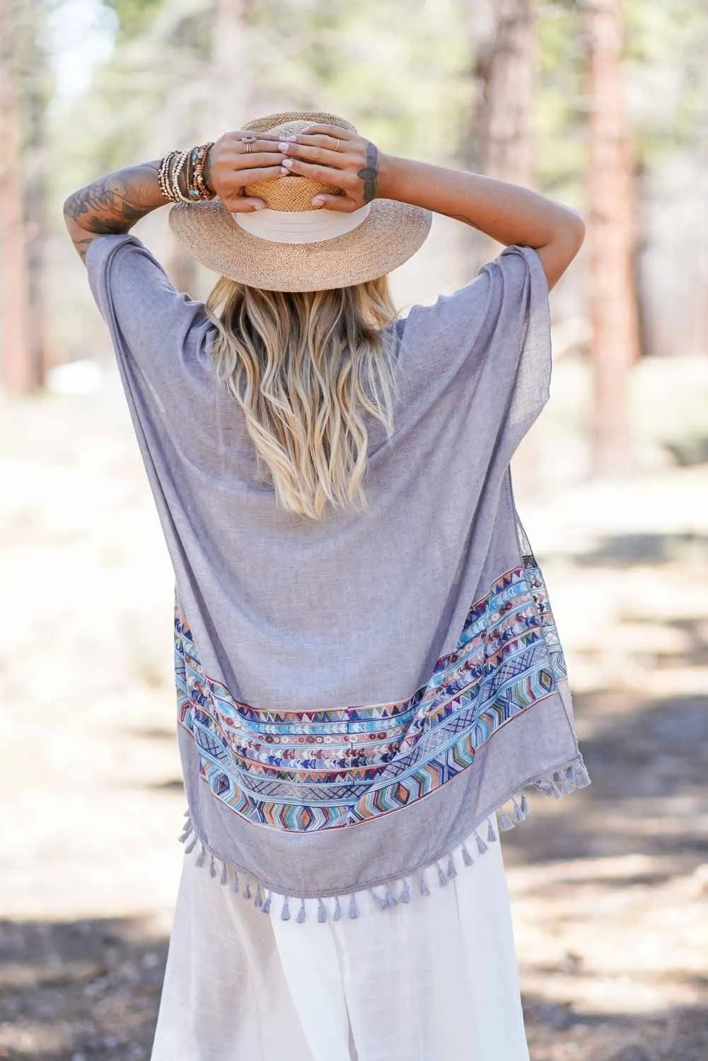 Fallon Embroidered Sleeve Kimono - Gray