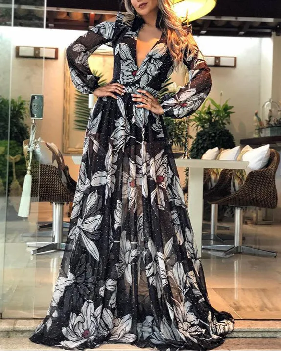 Fashion Deep V Printed Dress
