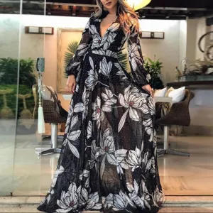 Fashion Deep V Printed Dress