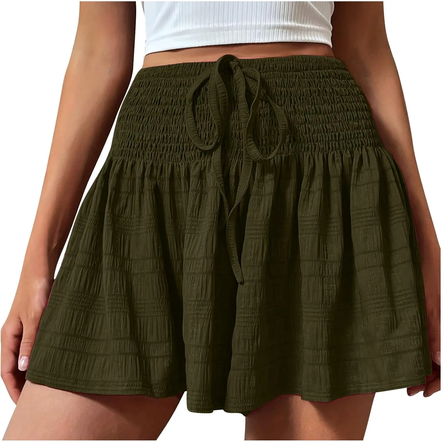 Flowy Shorts for Women 2025 Dressy Ruffle Hem High Waisted Wide Leg Shorts Casual Summer Beach Vacation Skorts
