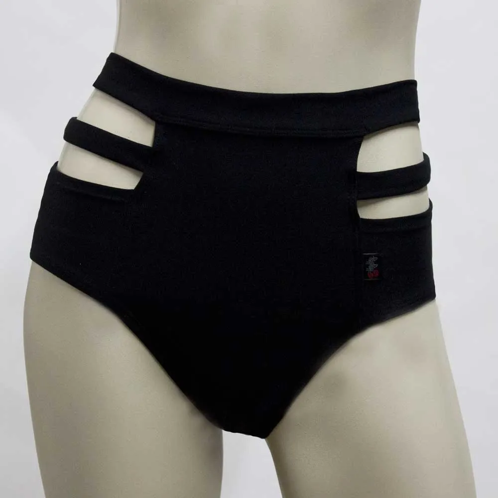 High Waisted Monroe Cutout Sexy Short- Black Supplex
