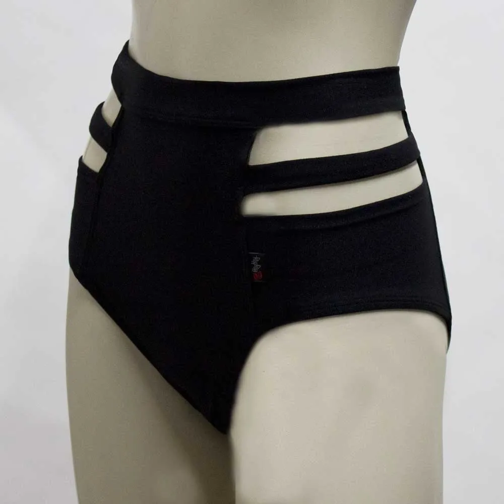 High Waisted Monroe Cutout Sexy Short- Black Supplex