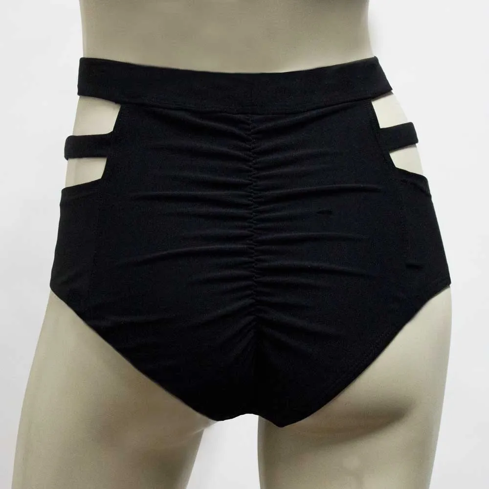 High Waisted Monroe Cutout Sexy Short- Black Supplex