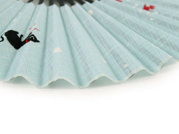 Japanese Sensu Foldable fan with a Fan bag / ,Light blue, Goldfish, Cat