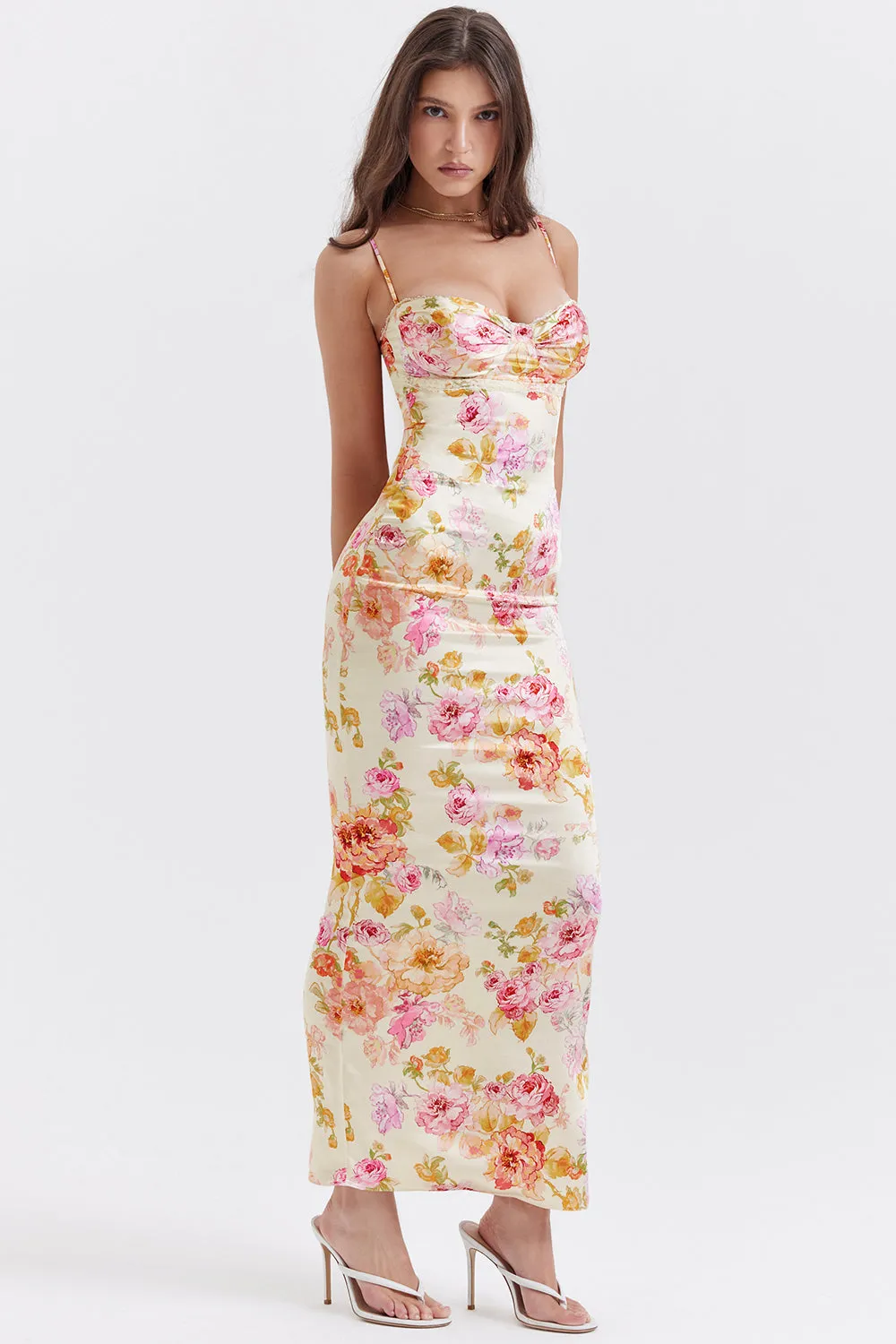 JOSEFINA IVORY FLORAL MAXI DRESS - Beige