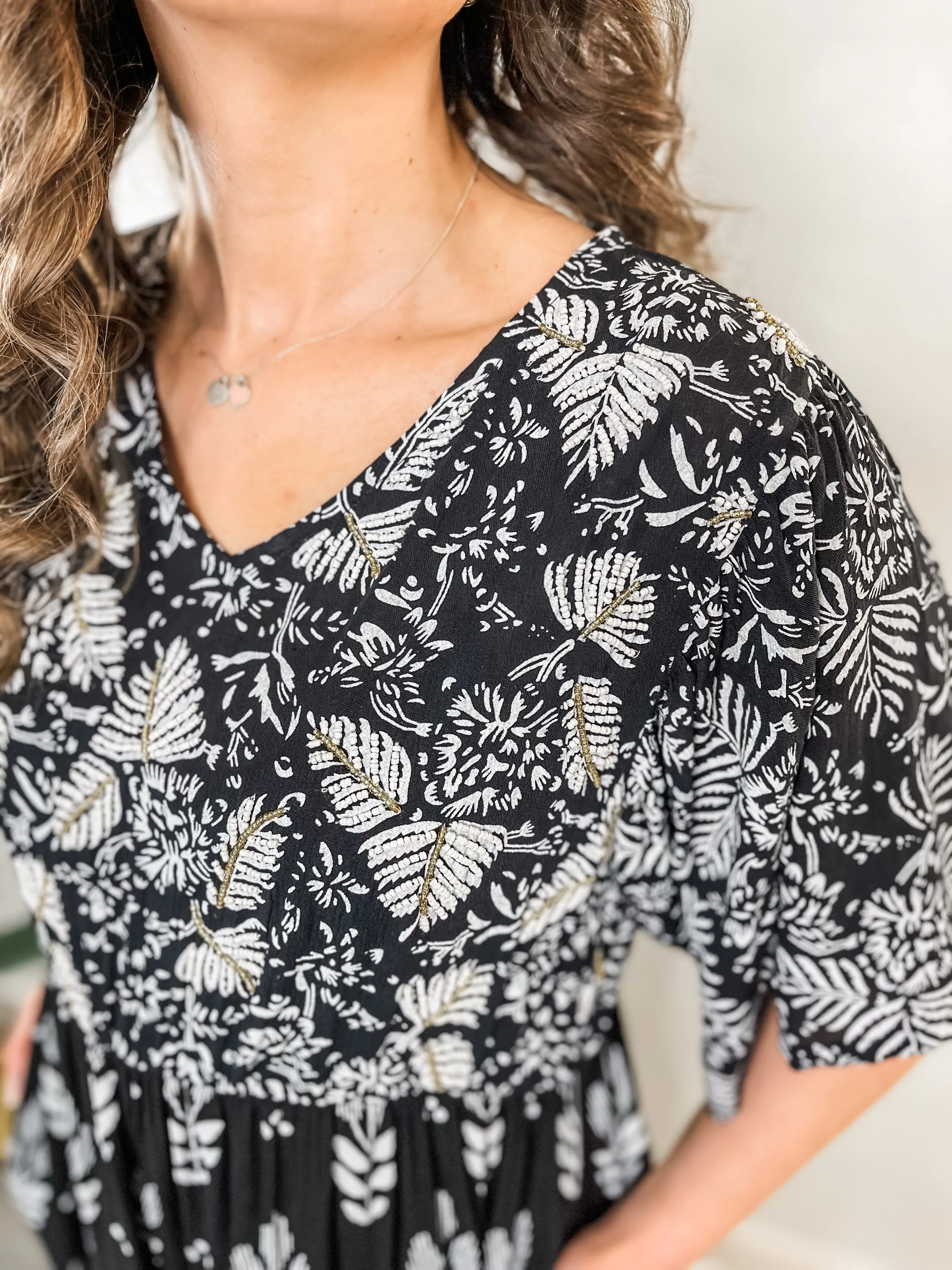 Leaf Beaded Tiered Maxi
