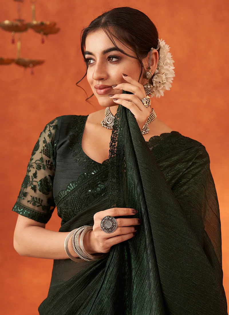 Leaf Green Embroidery Festive Georgette Saree
