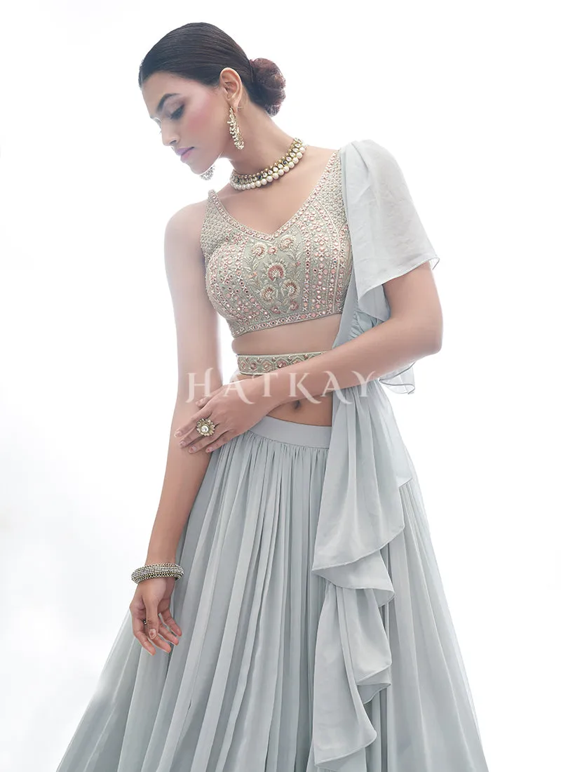 Light Grey Embroidered Festive Lehenga Choli