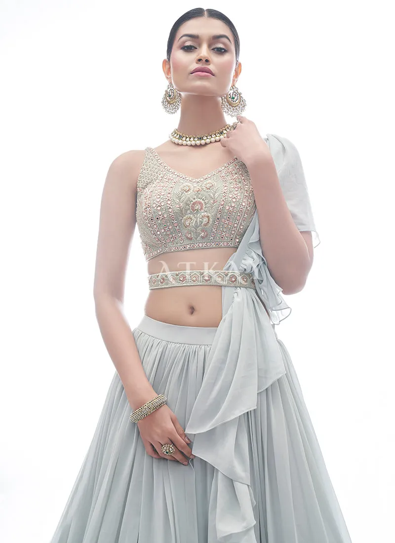 Light Grey Embroidered Festive Lehenga Choli