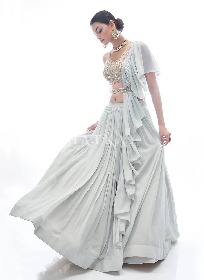 Light Grey Embroidered Festive Lehenga Choli