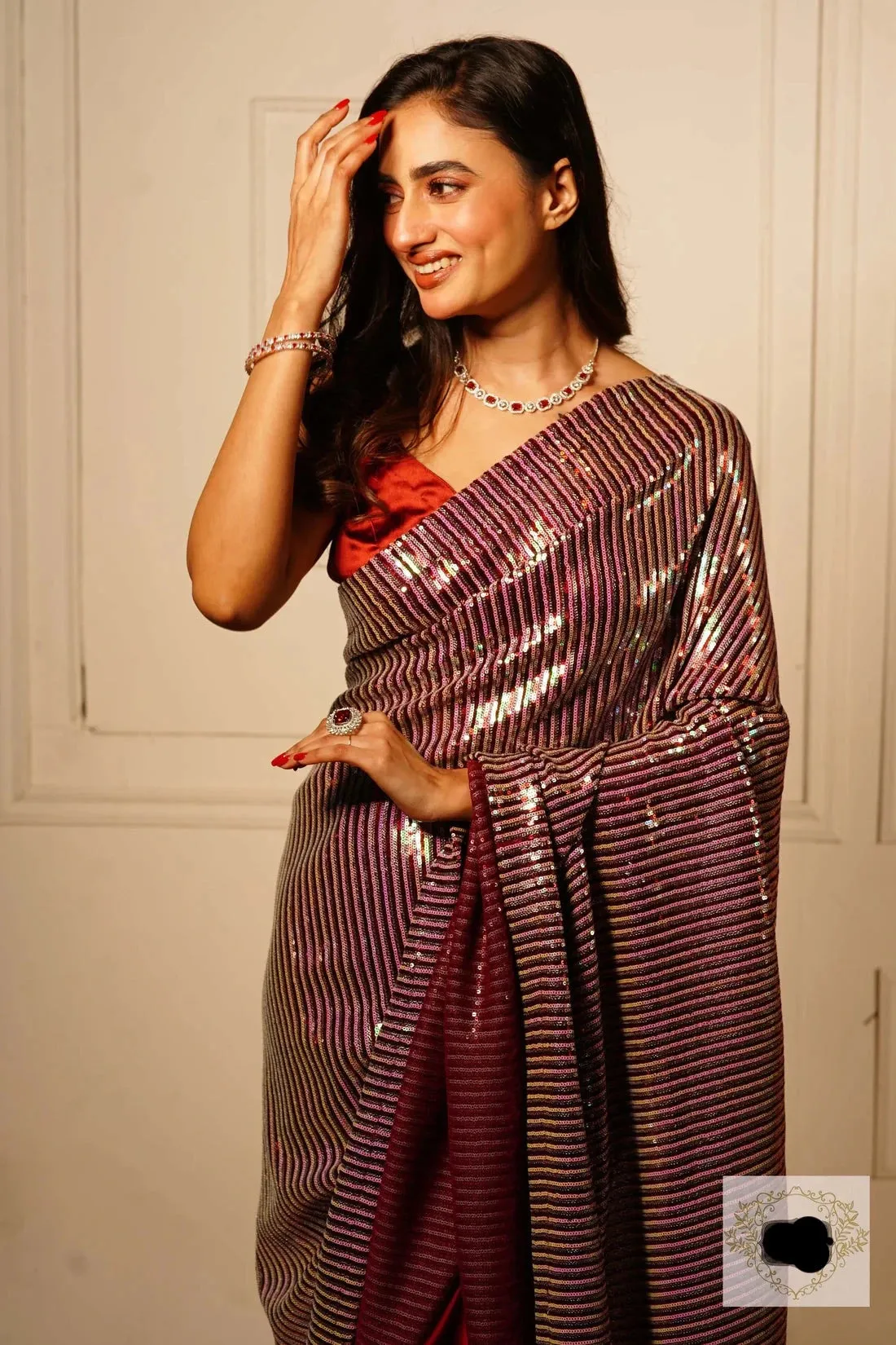 Maroon Sequins Half Saree