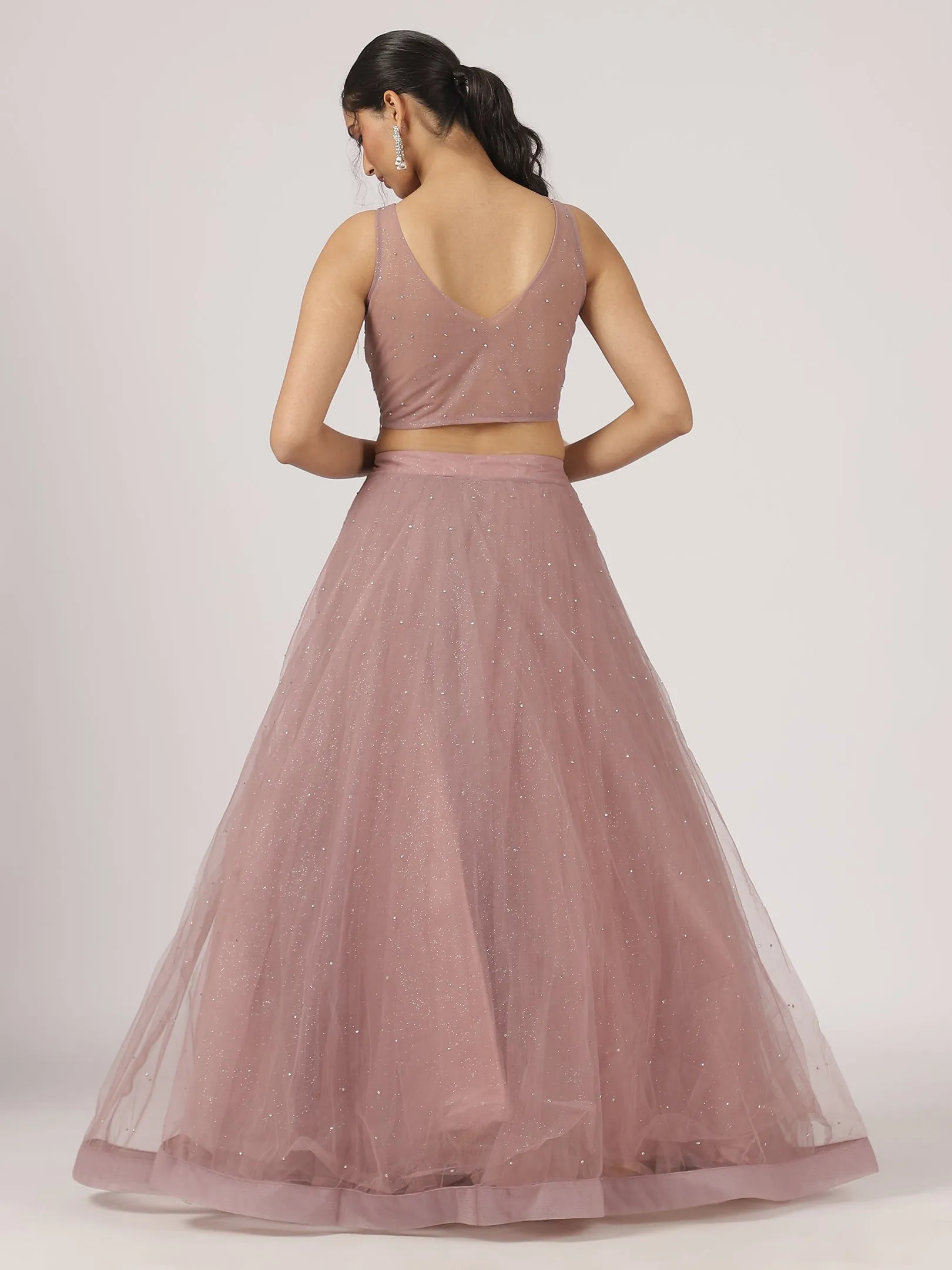 Mauve Pink Net Lehenga with Sequin Embroidery & Designer Blouse