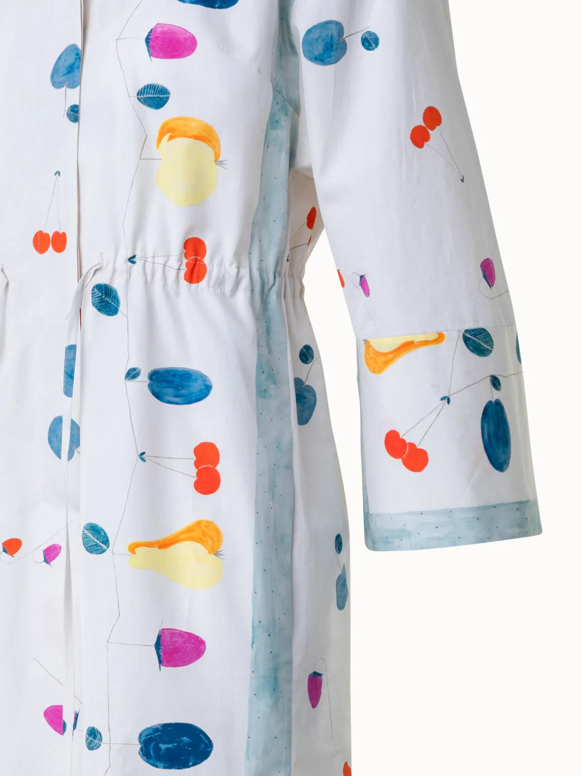 Midi-Blusenkleid aus Baumwolle mit Fruits Druck