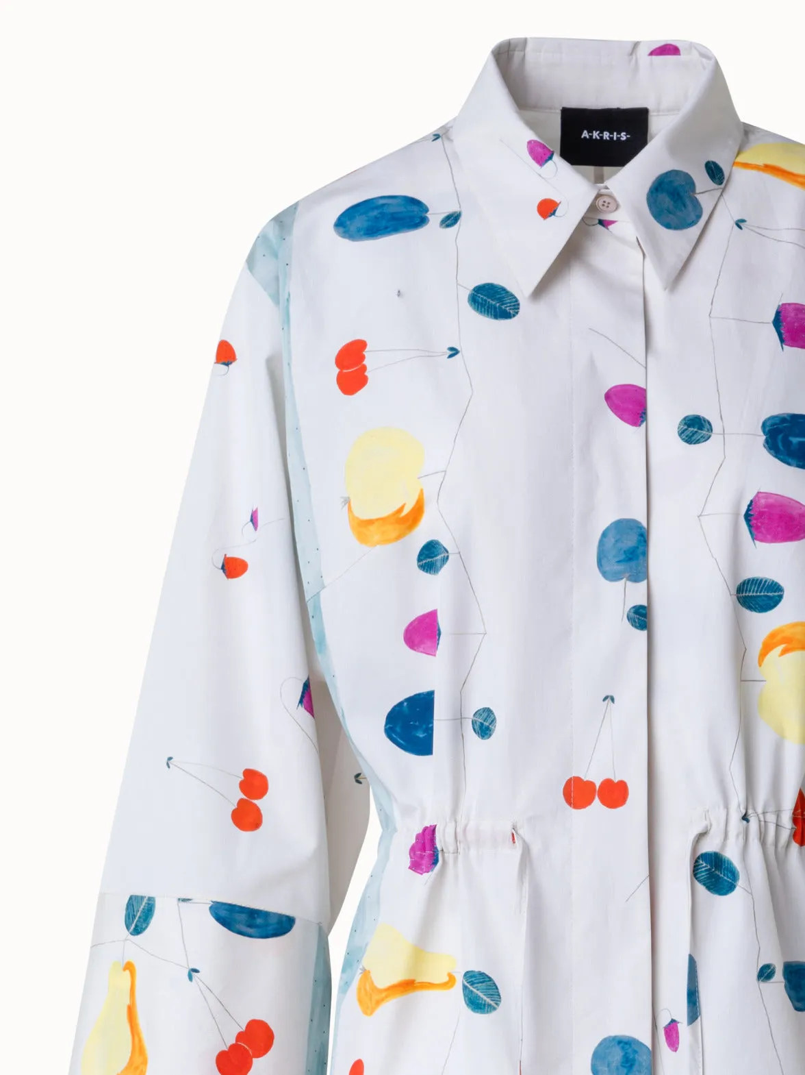 Midi-Blusenkleid aus Baumwolle mit Fruits Druck