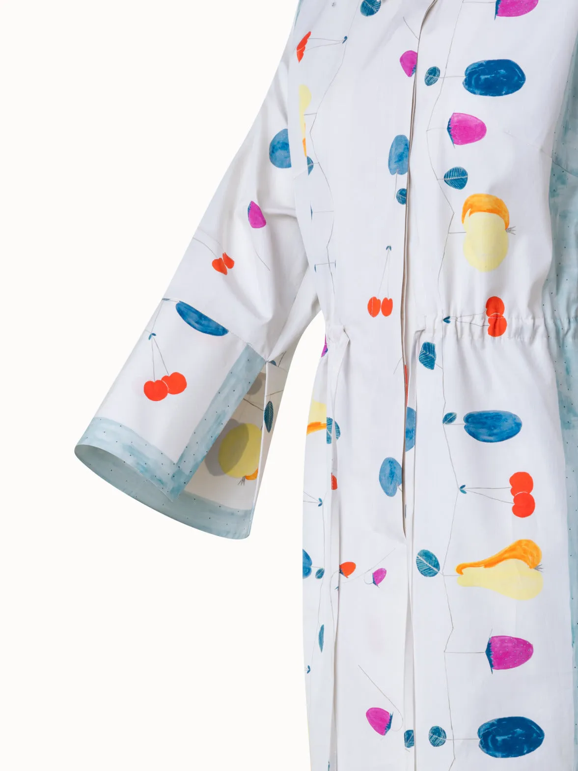 Midi-Blusenkleid aus Baumwolle mit Fruits Druck