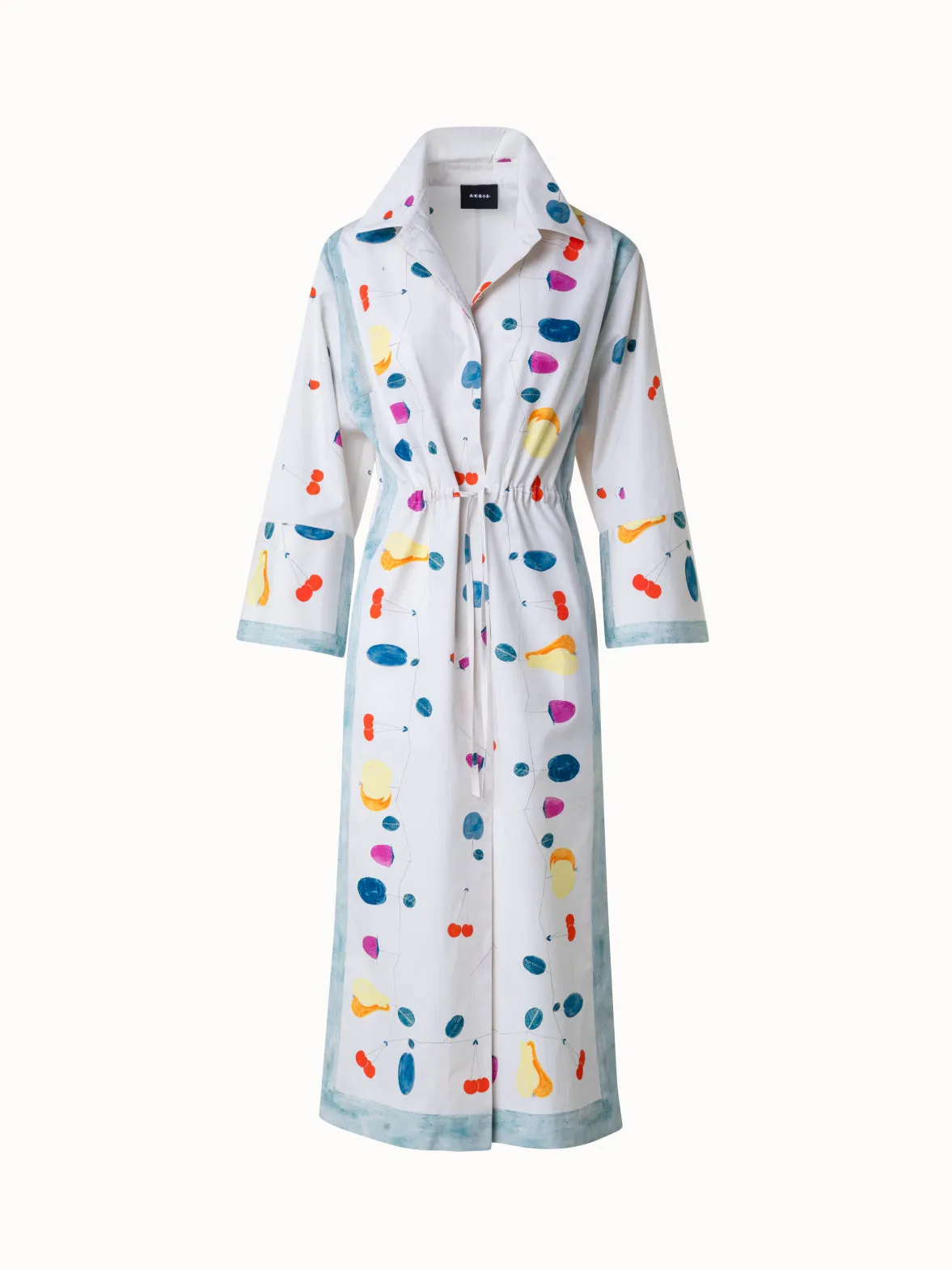 Midi-Blusenkleid aus Baumwolle mit Fruits Druck