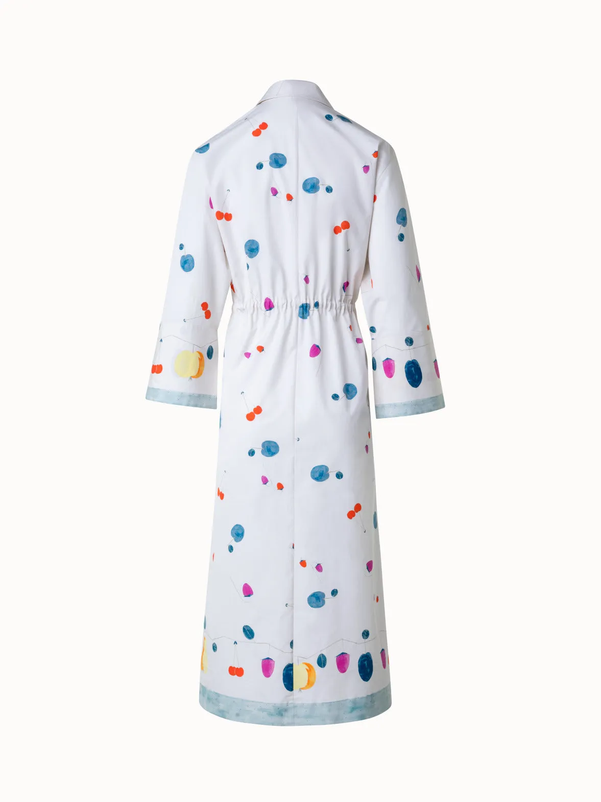Midi-Blusenkleid aus Baumwolle mit Fruits Druck