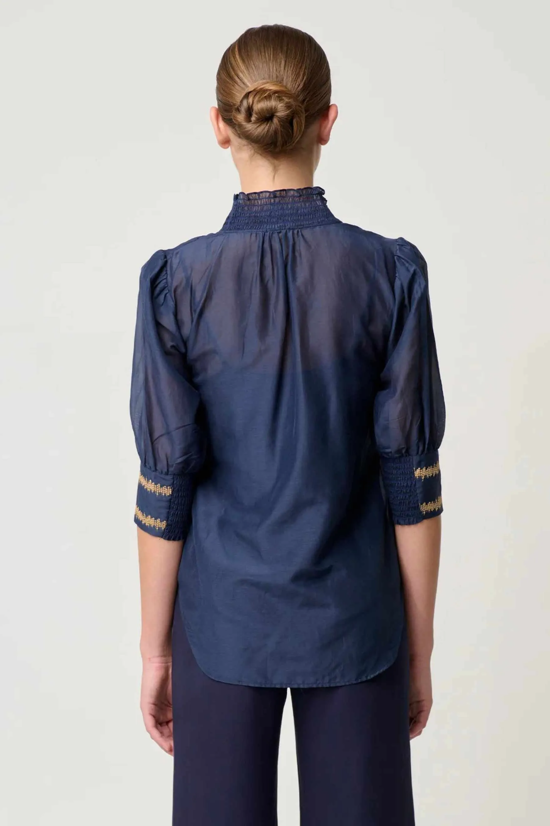 Mystique Shirred Collar Blouse | Ink