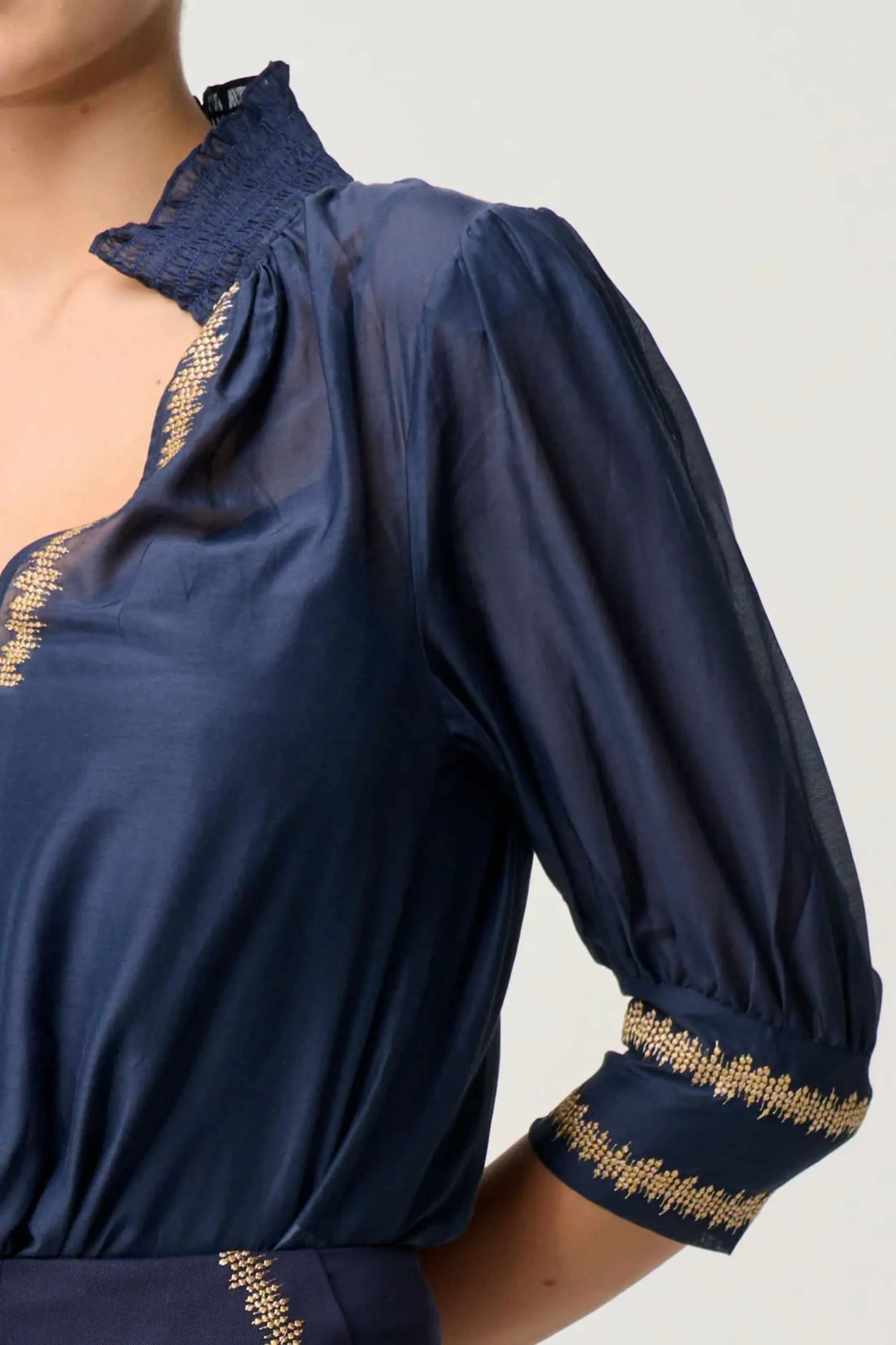 Mystique Shirred Collar Blouse | Ink
