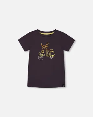 Organic Cotton Tee Dark Gray And Multicolored Vespa