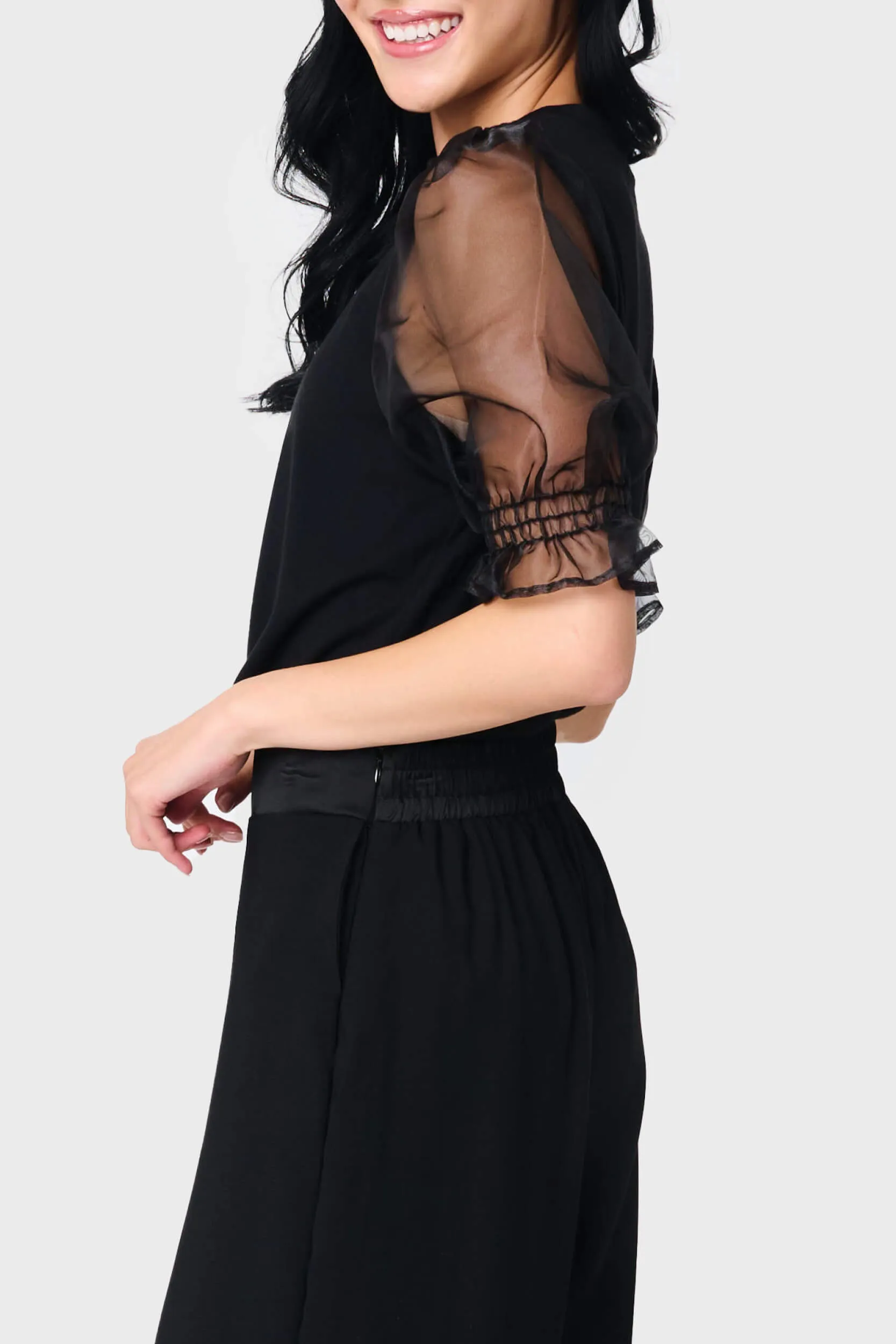 Organza Puff Sleeve Soft Ponte Top