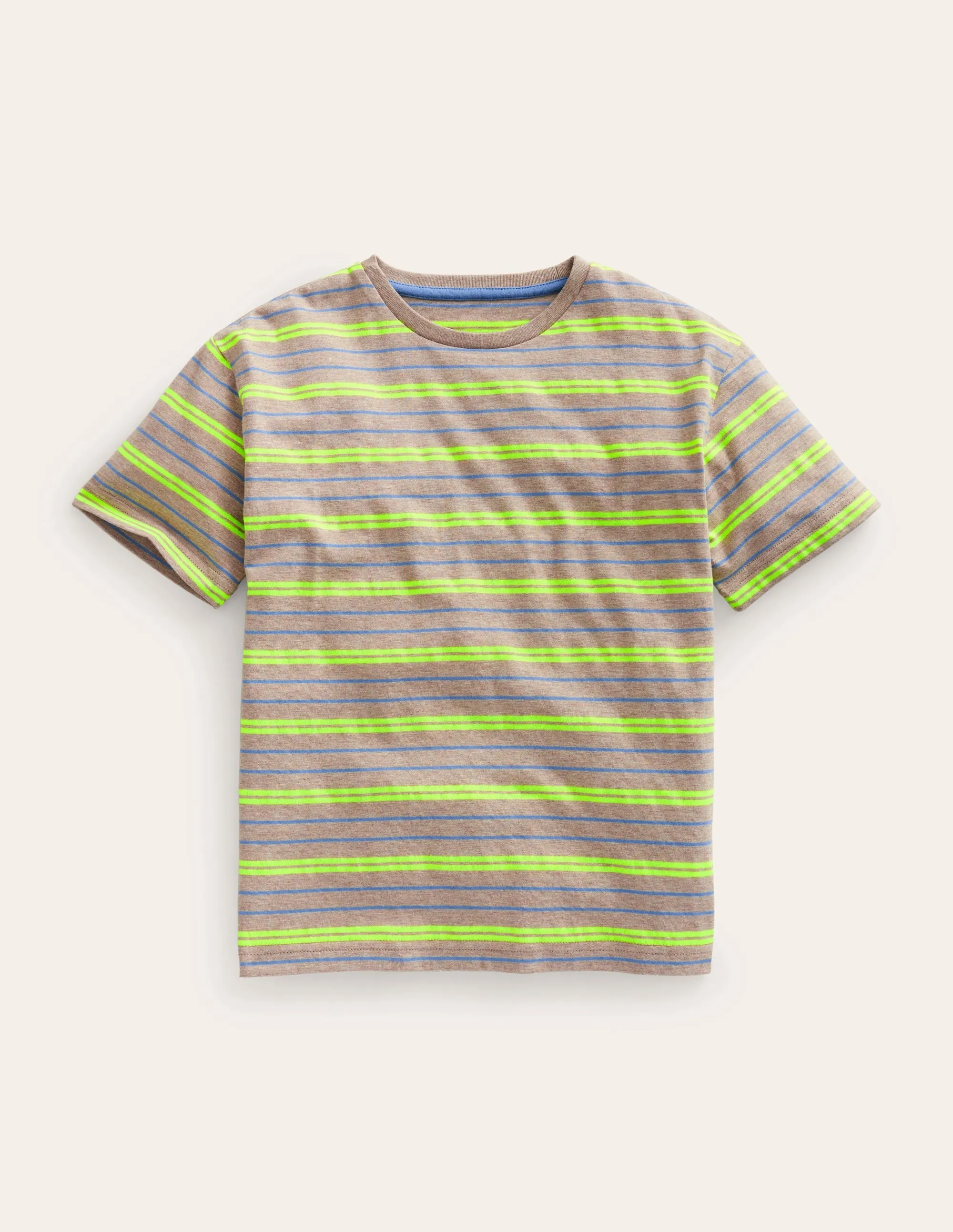 Relaxed Neon-Stripe T-Shirt-Oatmeal Marl/Neon Yellow