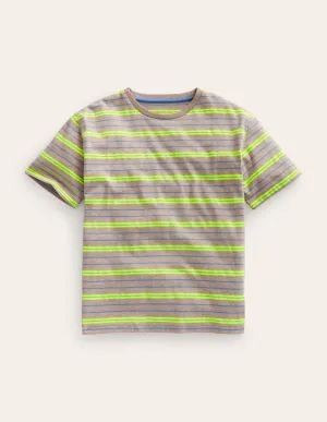 Relaxed Neon-Stripe T-Shirt-Oatmeal Marl/Neon Yellow