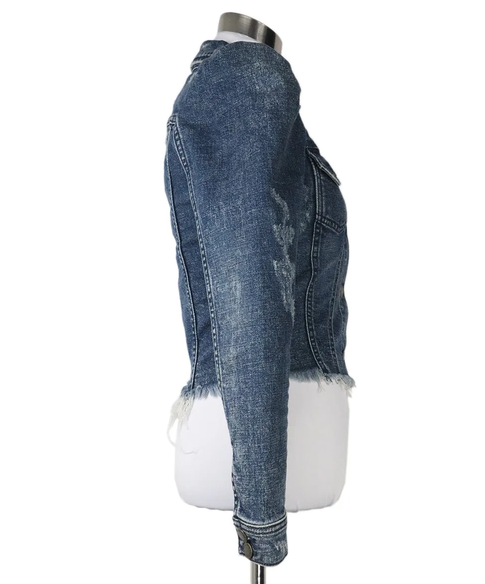 Retrofete Blue Denim Puffed Shoulder Jacket sz 0